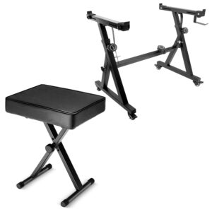 5Core Keyboard Stand Adjustable z Style Piano Riser + Keyboard Piano Bench